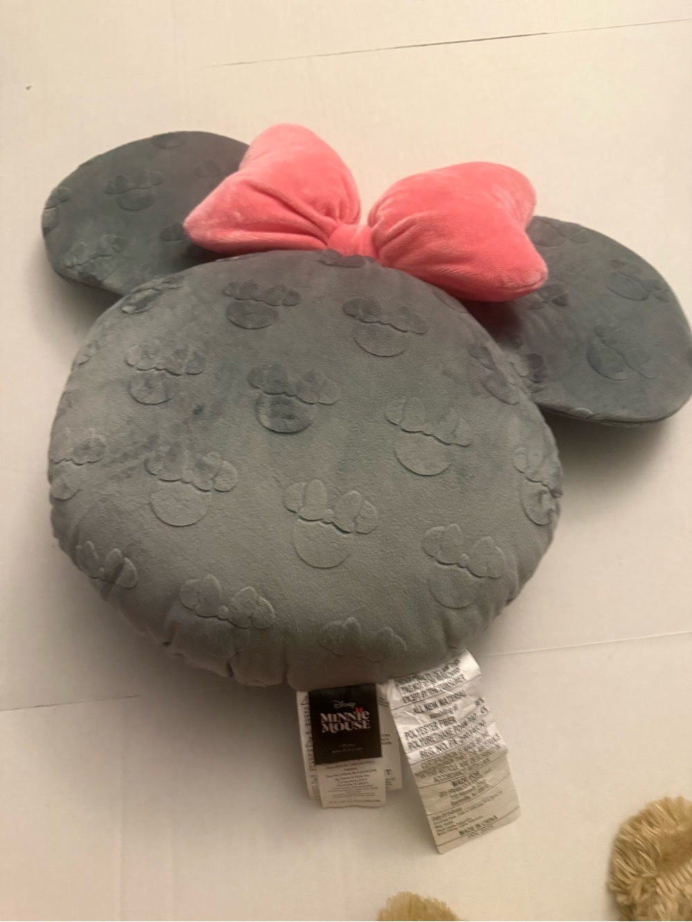 Disney Minnie Mouse Gray Plush Ear Pillow with Pink Heart Accent
